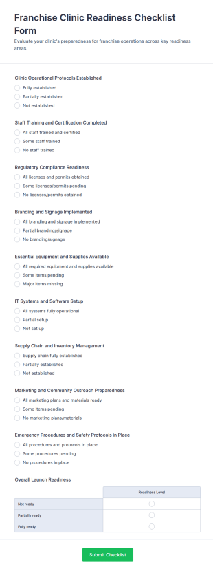 Franchise Clinic Readiness Checklist Form Template