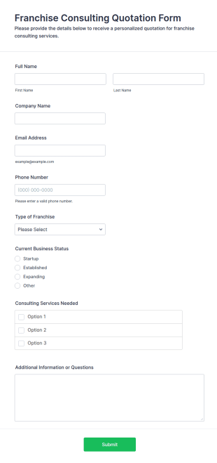 Franchise Consulting Quotation Form Template