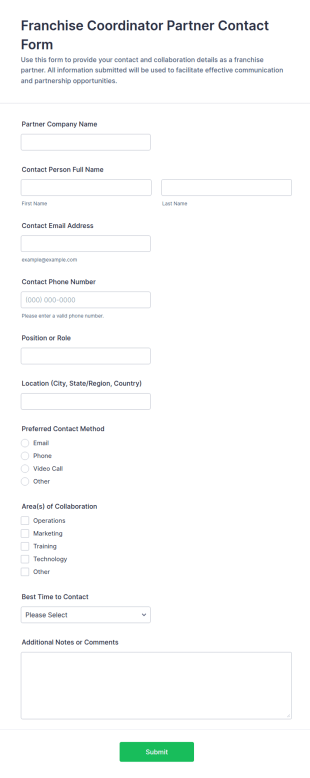 Franchise Coordinator Partner Contact Form Template