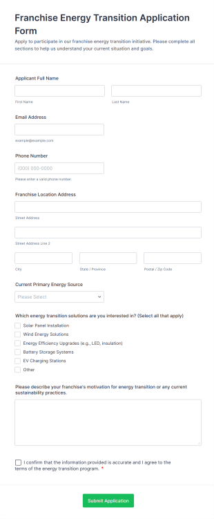 Franchise Energy Transition Application Form Template