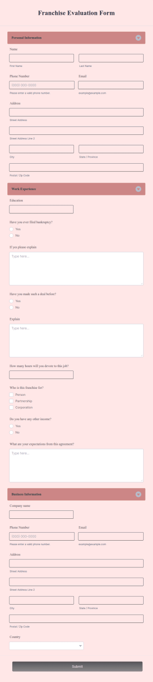 Franchise Evaluation Form Template
