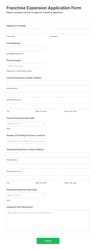 Franchise Expansion Application Form Template