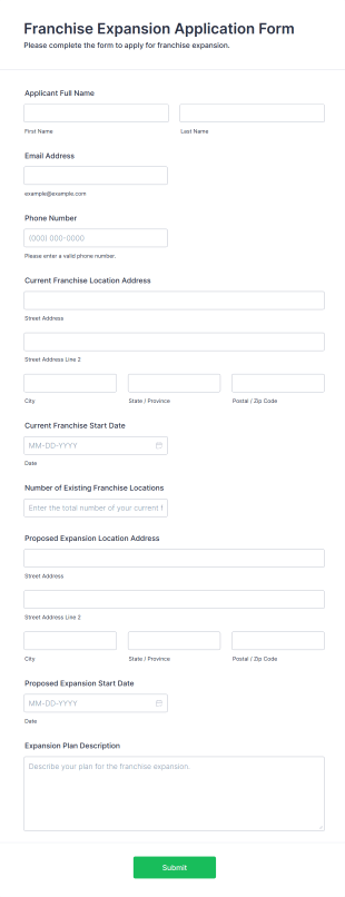 Franchise Expansion Application Form Form Template