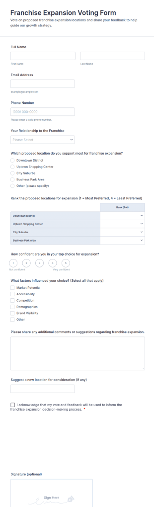 Franchise Expansion Voting Form Template