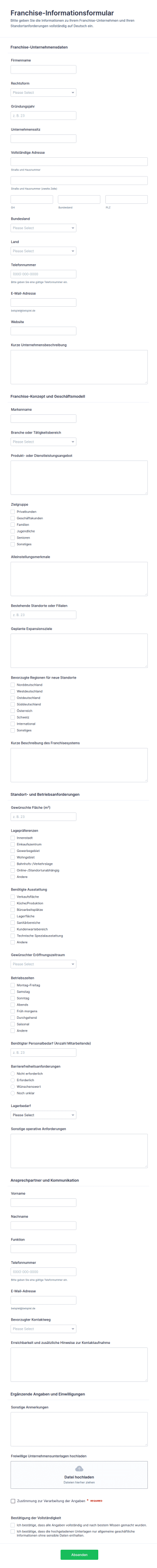 Franchise Informationen Fragebogen