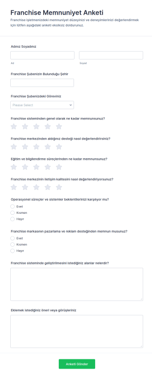 Franchise Memnuniyet Anketi Form Şablonu