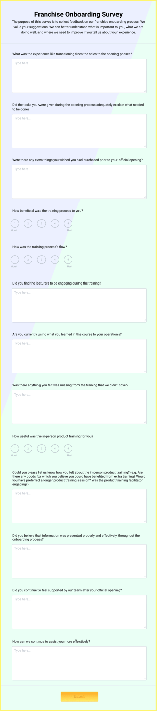 Franchise Onboarding Survey Form Template