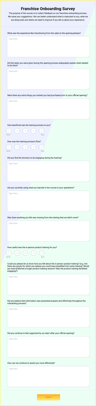 Franchise Onboarding Survey Form Template