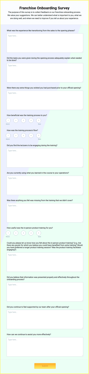 Franchise Onboarding Survey Form Template