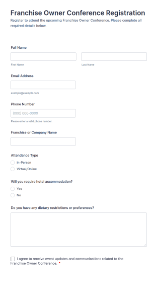 Franchise Owner Conference Registration Form Template