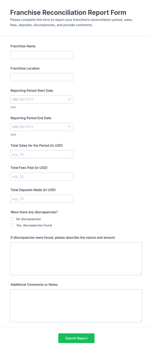 Franchise Reconciliation Report Form Template