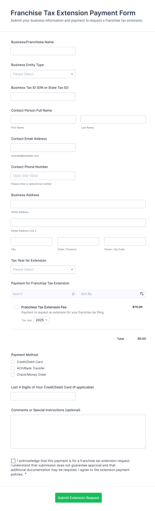 Franchise Tax Extension Payment Form Template