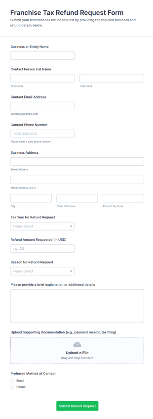 Franchise Tax Refund Request Form Template