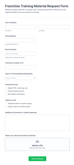 Franchise Training Material Request Form Template