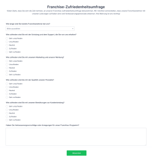 Franchise Zufriedenheitsumfrage Form Template