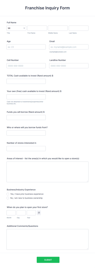 Franchise Inquiry Form Template