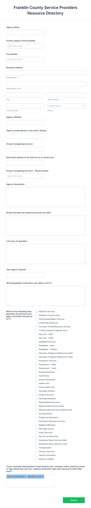 Business Directory Form Template