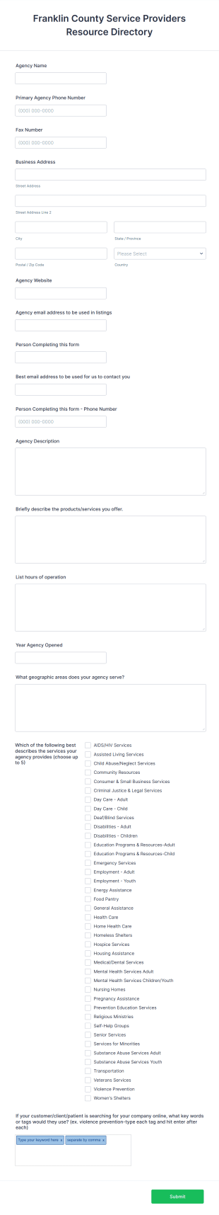 Business Directory Form Template