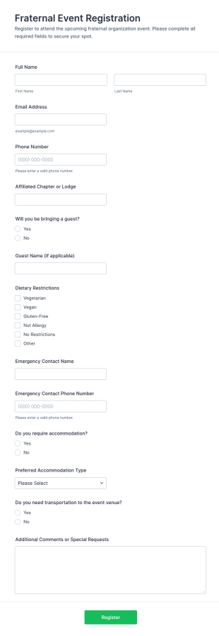 Fraternal Event Registration Form Template