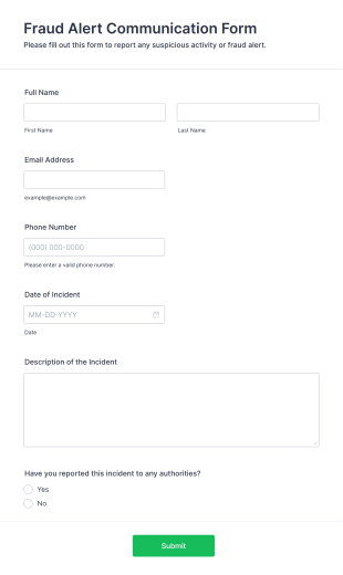 Fraud Alert Communication Form Template