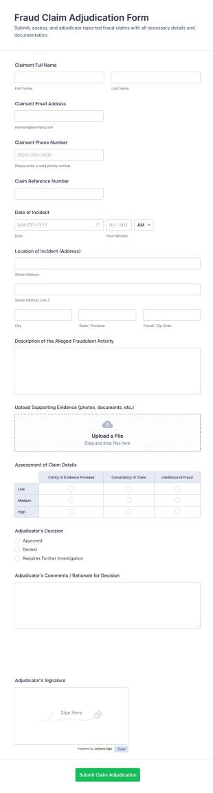 Fraud Claim Adjudication Form Template