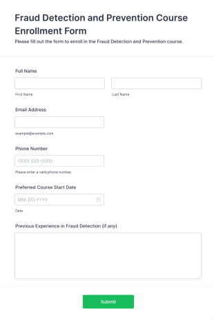Fraud Detection And Prevention Course Enrollment Form Template