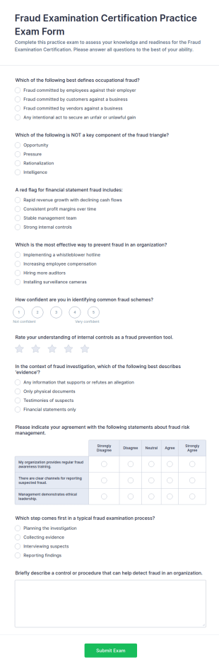 Fraud Examination Certification Practice Exam Form Template