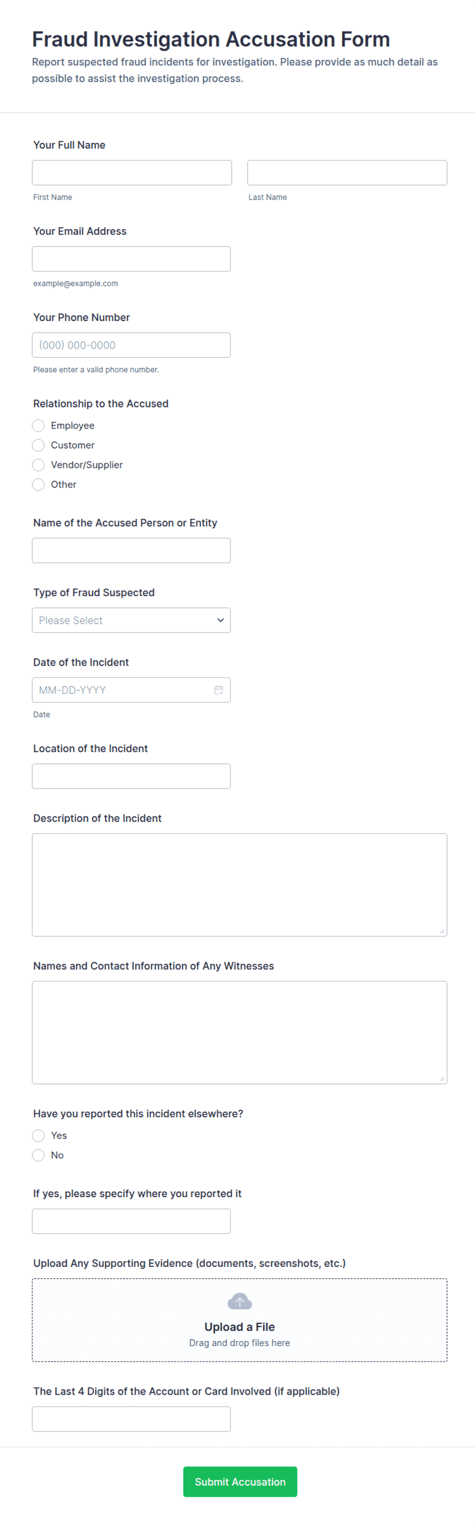 Fraud Investigation Accusation Form Template | Jotform