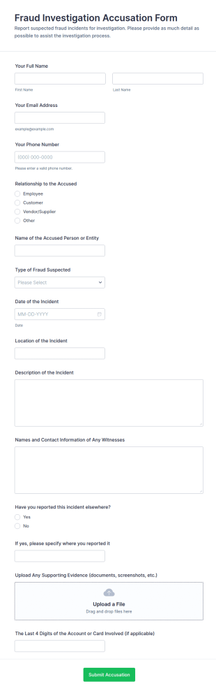 Fraud Investigation Accusation Form Template