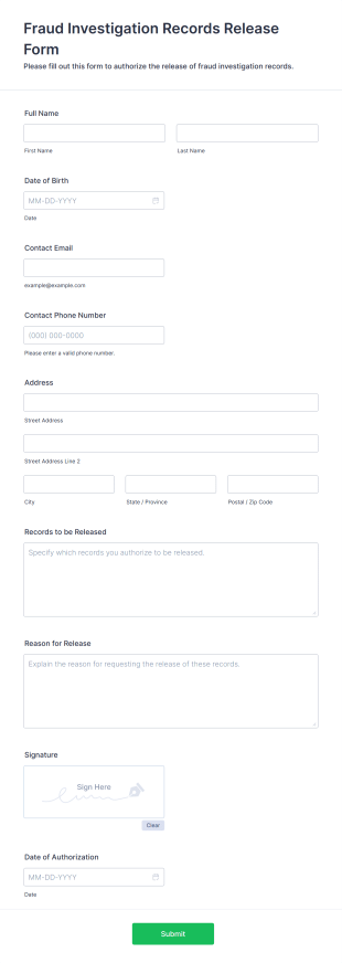 Fraud Investigation Records Release Form Template