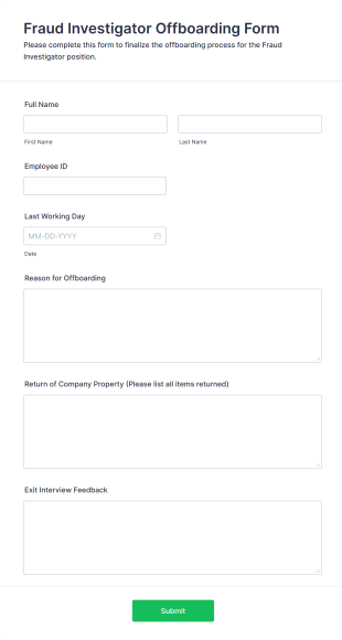 Fraud Investigator Offboarding Form Template
