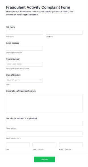 Fraudulent Activity Complaint Form Template
