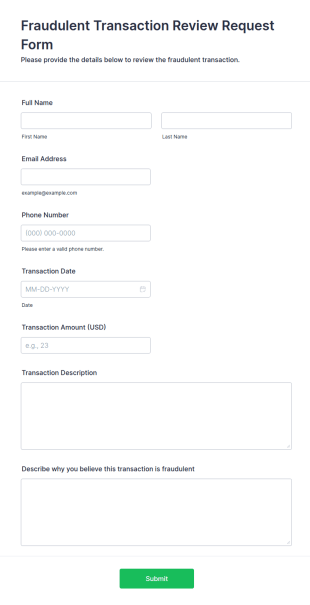 Fraudulent Transaction Review Request Form Template