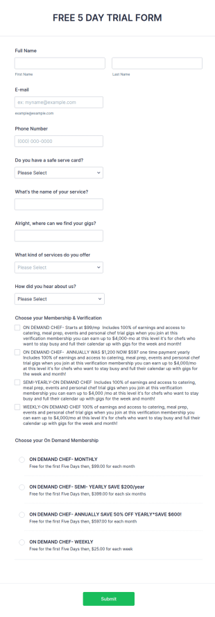 Free 5 Day Trial Form Template
