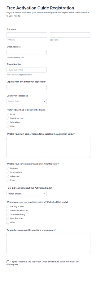 Free Activation Guide Registration Form Template