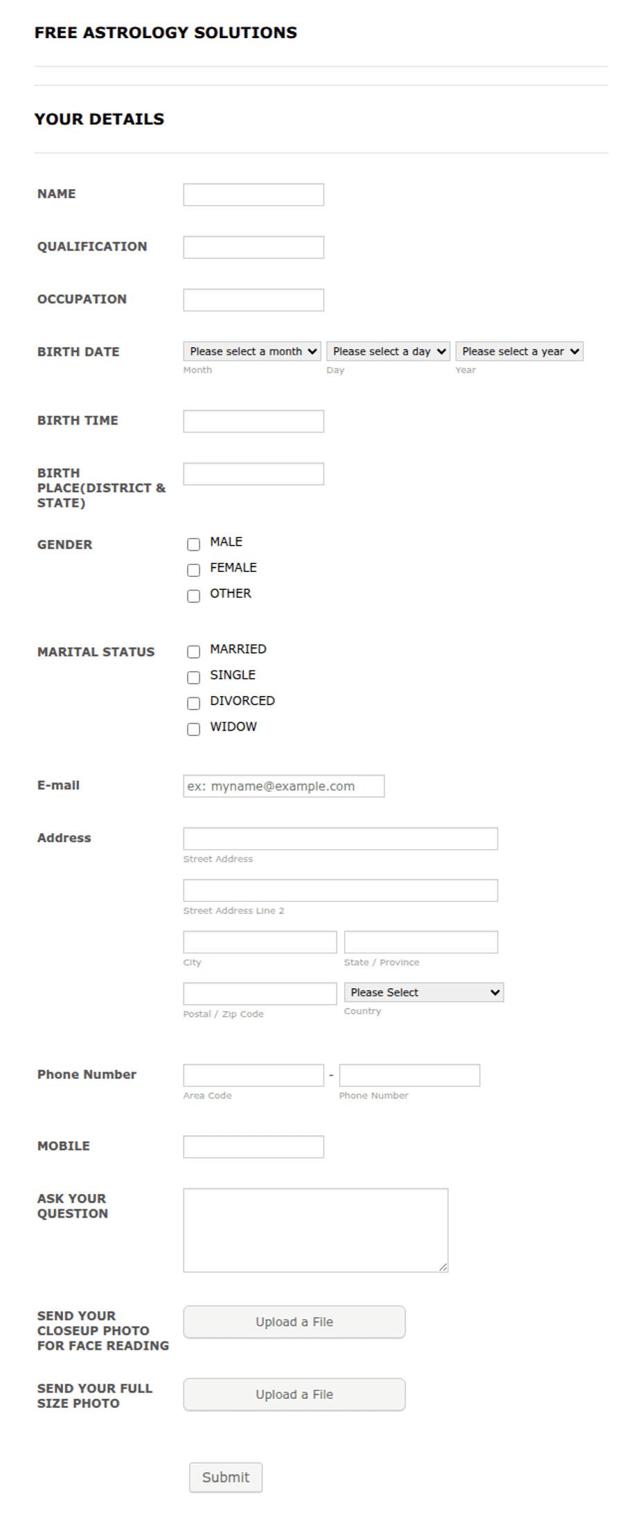 Free Astrology Solutions Request Form Template | Jotform