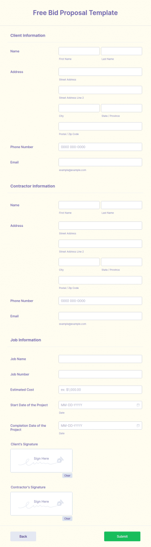 Free Bid Proposal Form Template