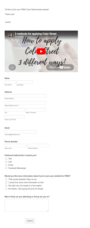 FREE Color Street Sample Request Form Template