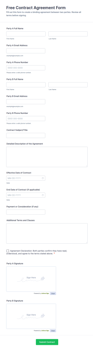 Free Contract Agreement Form Template