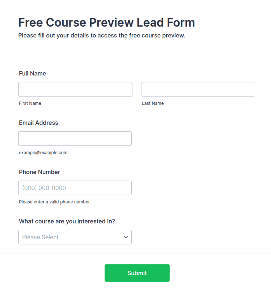Free Course Preview Lead Form Template | Jotform