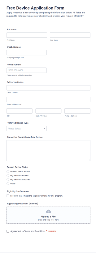 Free Device Application Form Template