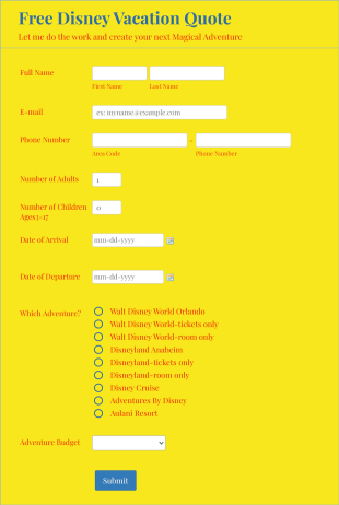 Free Disney Vacation Quote Form Template