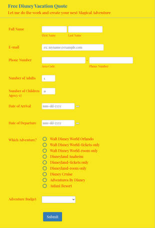 Free Disney Vacation Quote Form Template