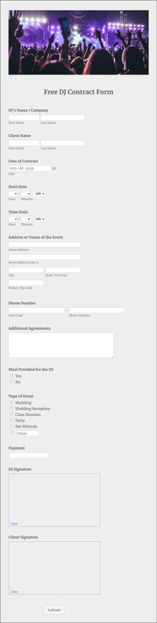 Free DJ Contract Form Template