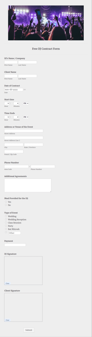 Free DJ Contract Form Template