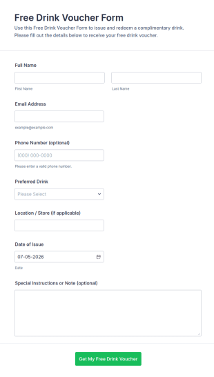 Free Drink Voucher Form Template