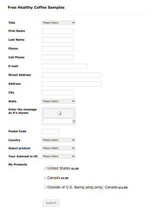 Free Healthy Coffee Samples Form Template