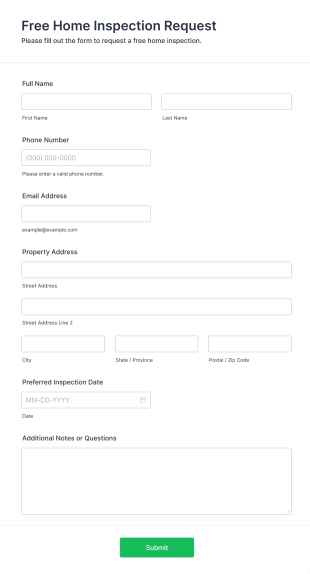 Free Home Inspection Request Form Form Template