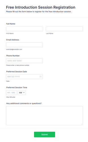 Free Introduction Session Registration Form Template