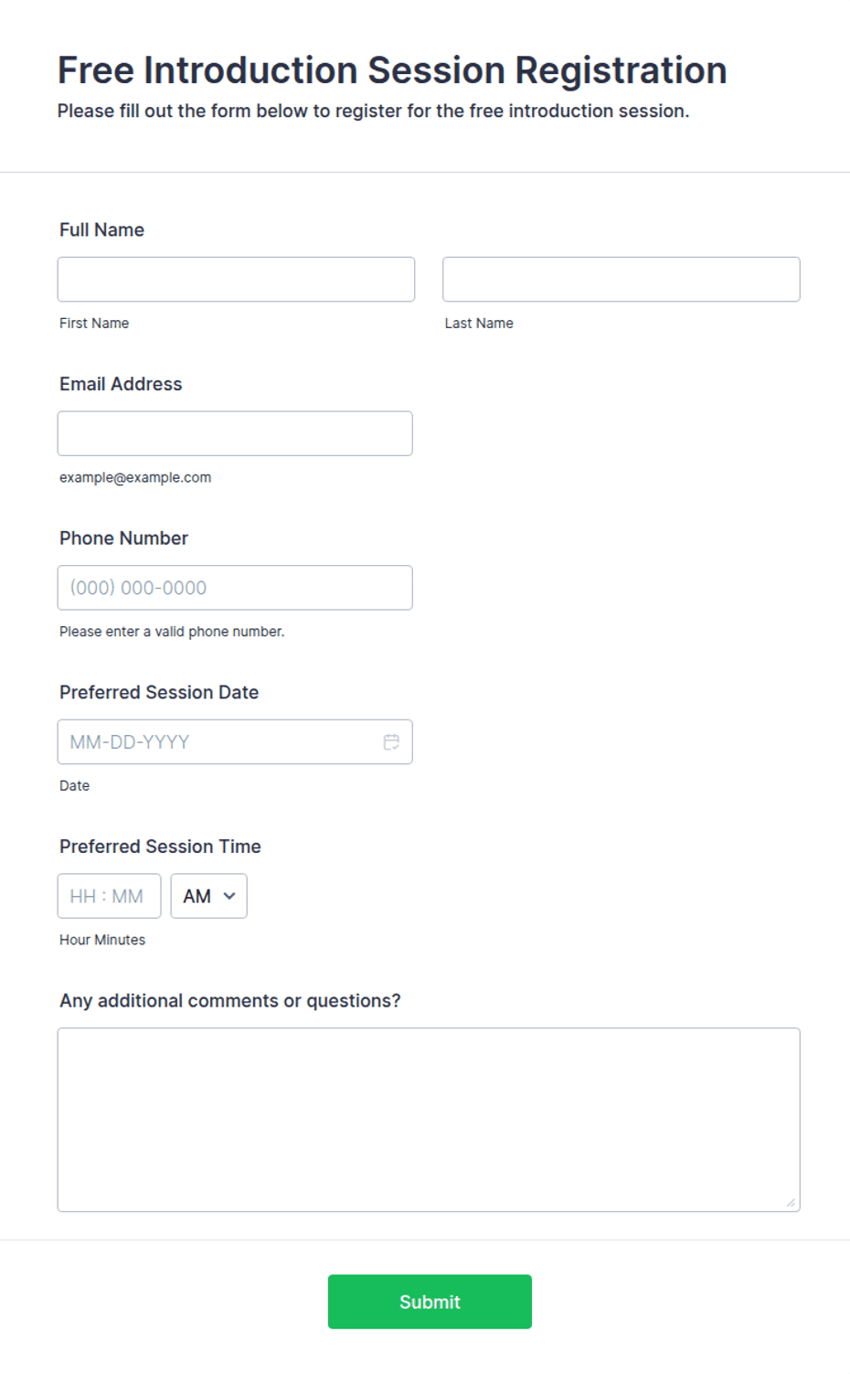 Free Introduction Session Registration Form Template | Jotform